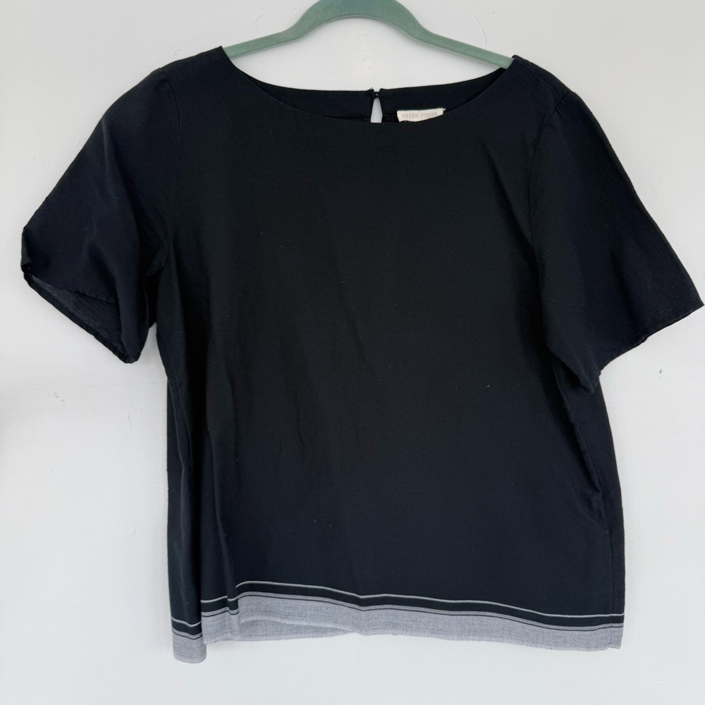 Eileen Fisher organic cotton black woven top